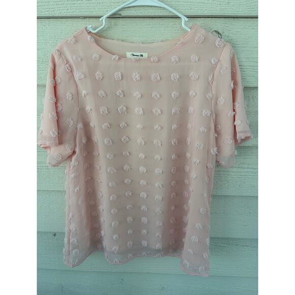 Blooming Lily Blush Pink Swiss Dot Sheer Blouse Medium Feminine Textured Top - Picture 3 of 8